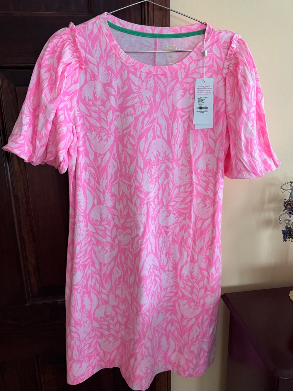 NWT Lilly Pulitzer M Mercer Dress Puff sleeve Rousseau Pink Tulip to Tango New